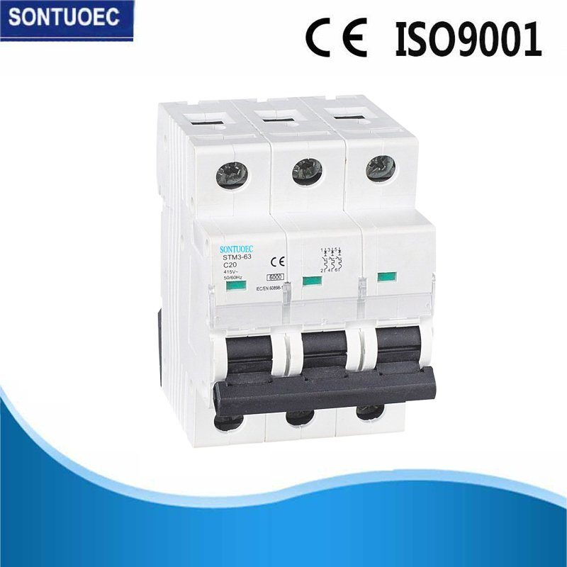 St3-63 3-pole Type C Circuit Breaker with IP20 Protection